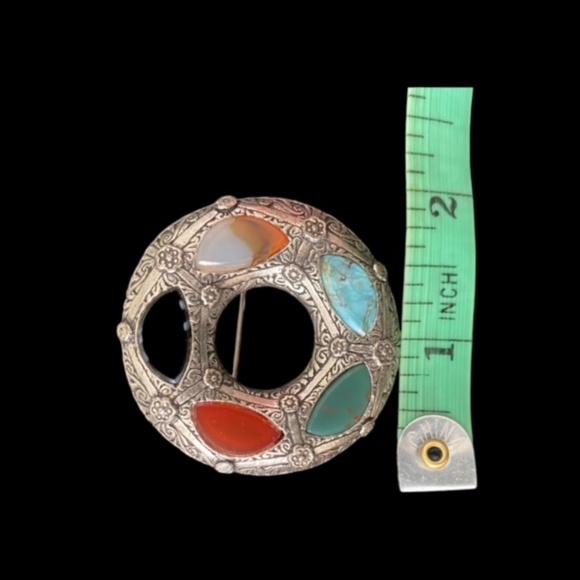 Vintage Celtic Brooch Pin Faux Colourful Gemstones 1980's - Picture 3 of 3